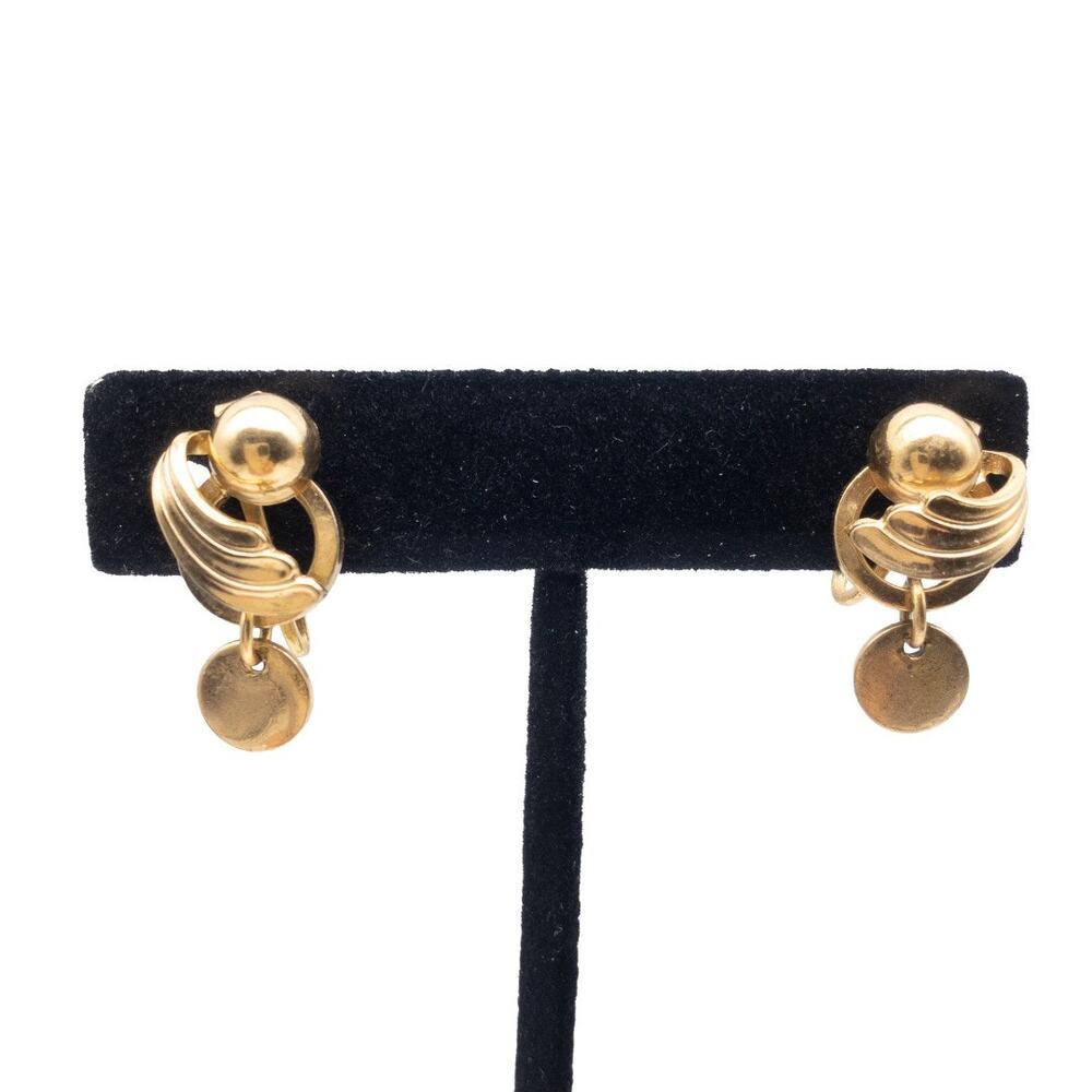 Vintage Gold Tone Screwback Earrings Mid Century Swirl Dangle 3/4"
